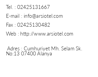 Arsi Hotel iletiim bilgileri
